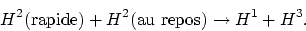 \begin{displaymath}
H^2(\mbox{rapide}) + H^2(\mbox{au repos}) \rightarrow H^1 + H^3.
\end{displaymath}